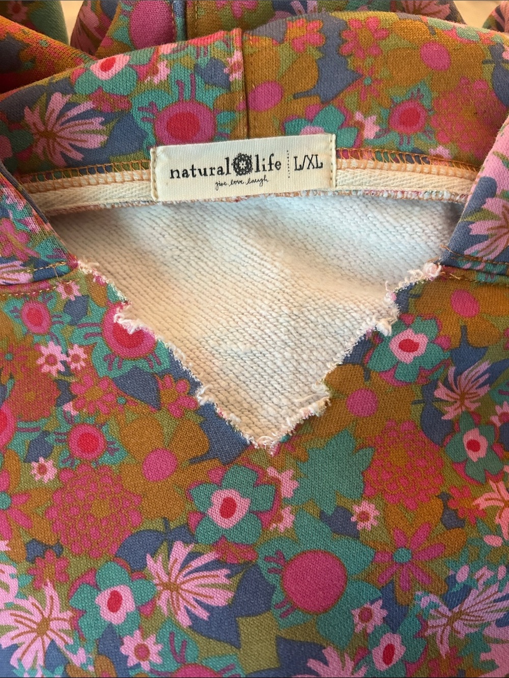 Natural Life Floral Print Hooded Sweatshirt - Pink & Teal - Picture 3 of 3